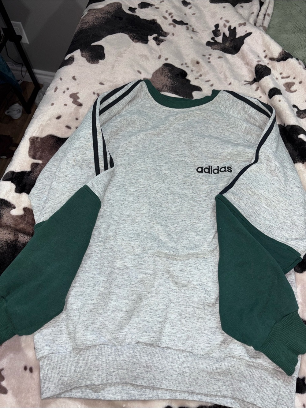 adidas Grey Crewneck Sweater with Dark Green Accents